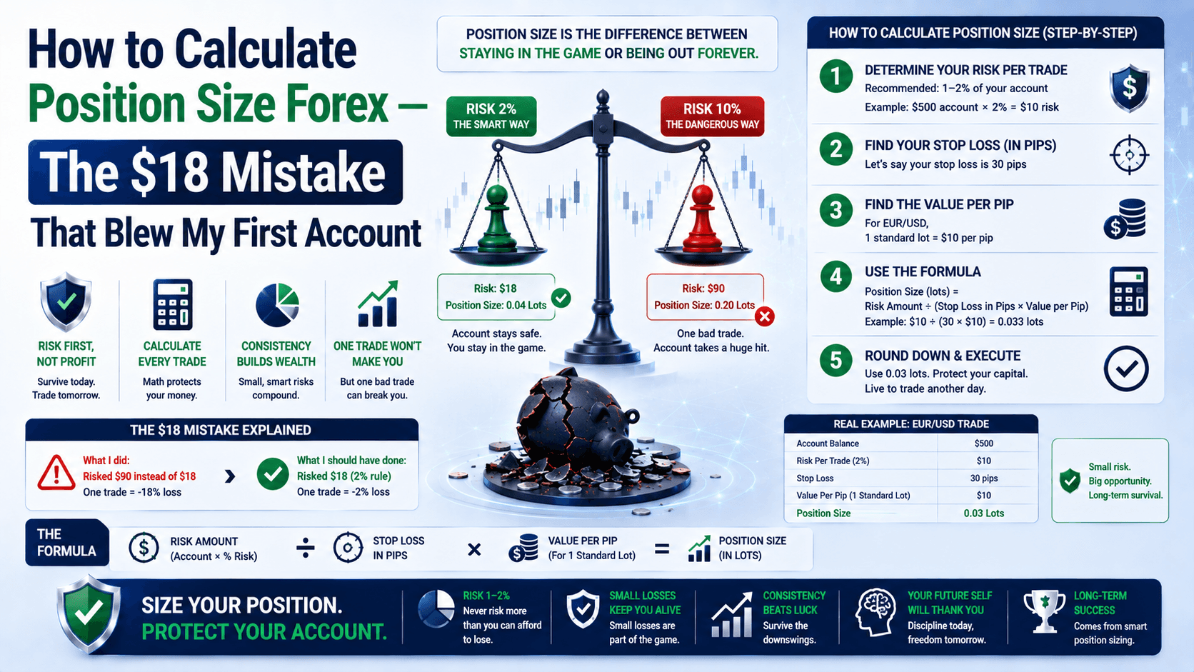 How to Calculate Position Size Forex — The $18 Mistake That Blew My First Account