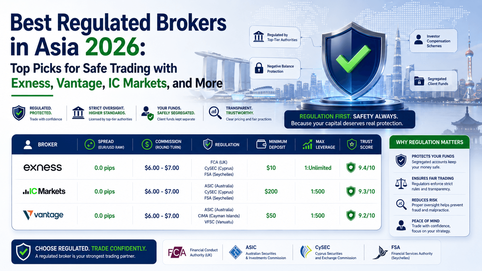 Best Regulated Brokers in Asia 2026: Top Picks for Safe Trading with Exness, Vantage, IC Markets, and More