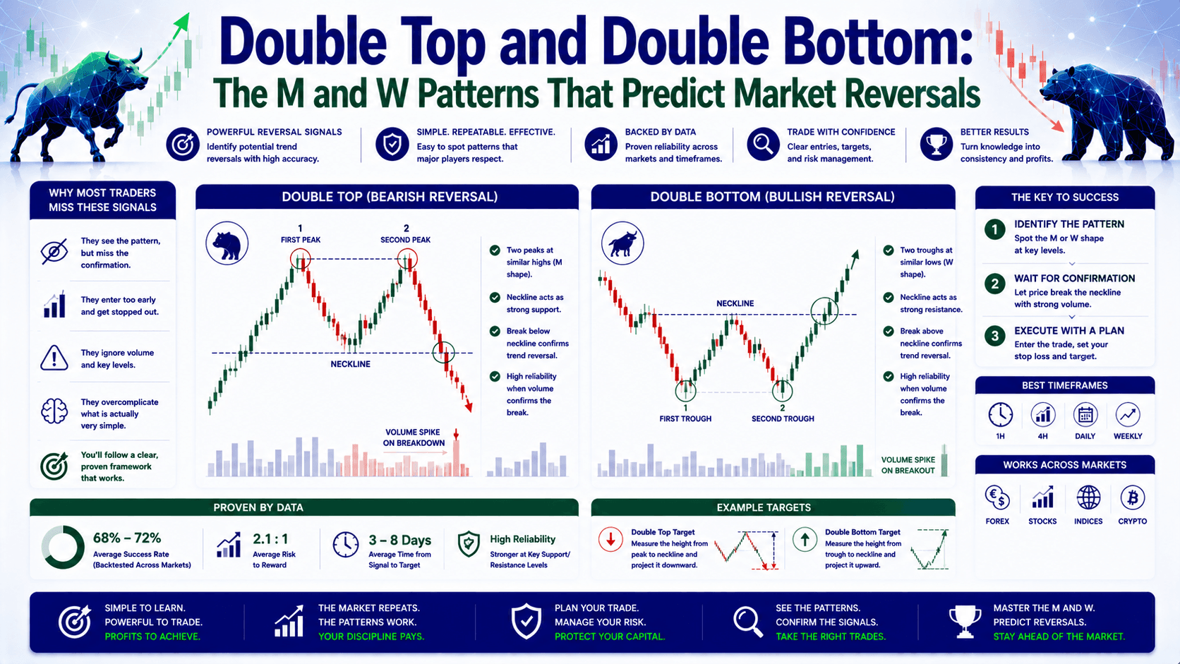 Double Top and Double Bottom: The M and W Patterns That Predict Market Reversals