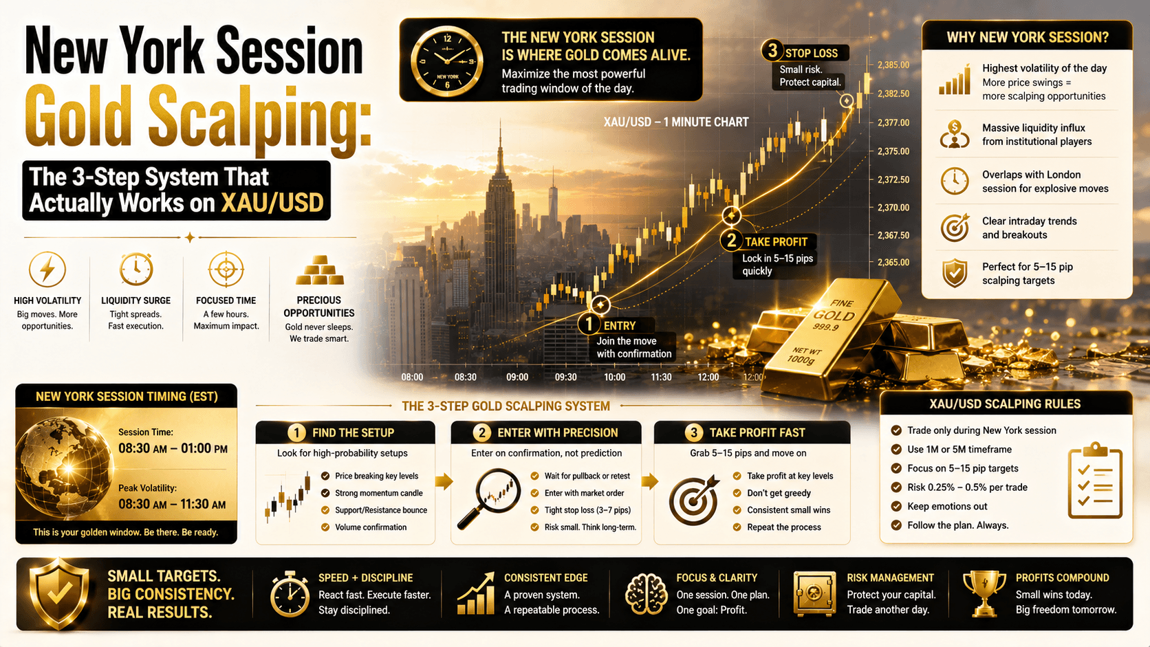 New York Session Gold Scalping: The 3-Step System That Actually Works on XAU/USD