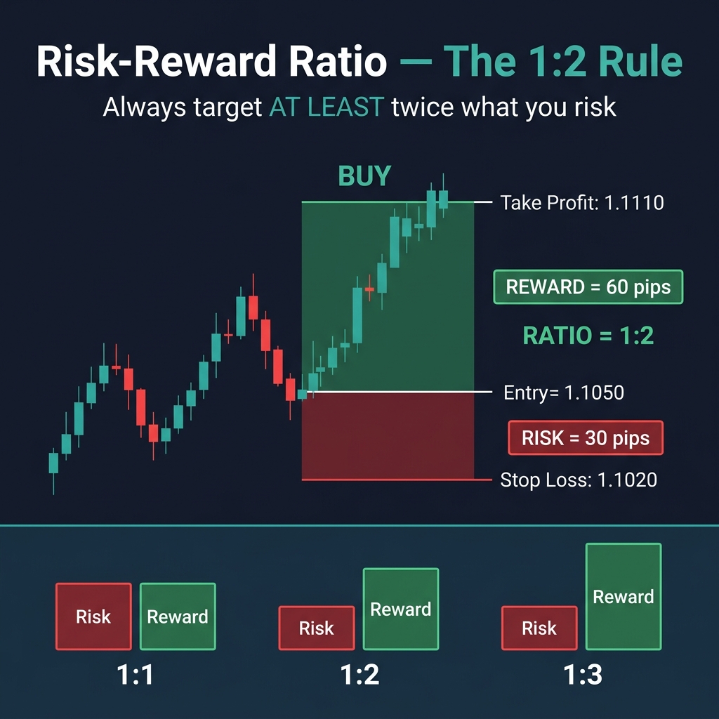 Risk-reward ratio explained — visualizing 1:1, 1:2, and 1:3 ratios on a trade chart