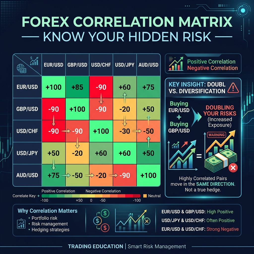Forex correlation matrix — showing how major pairs move together or opposite