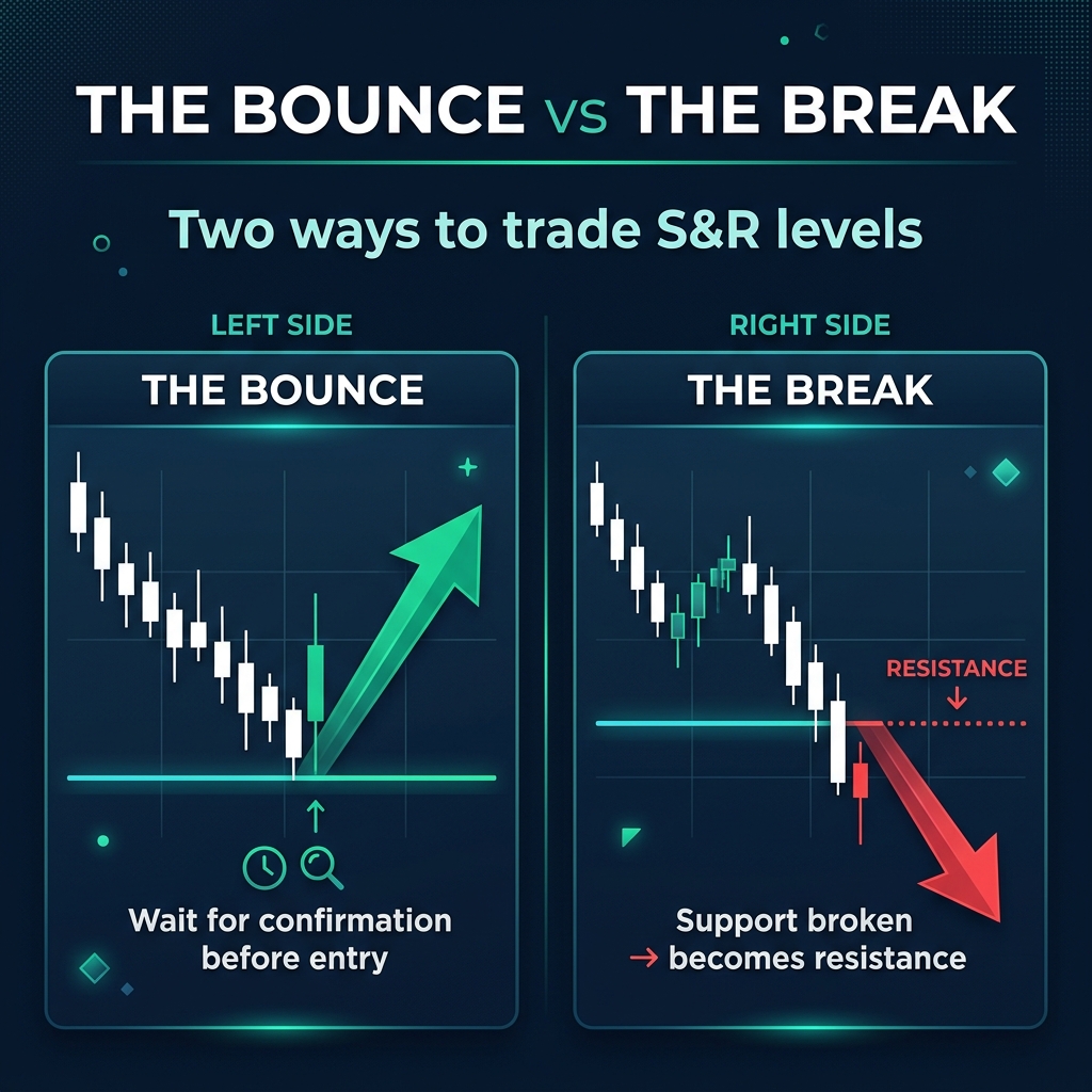The Bounce vs The Break — two methods for trading support and resistance levels