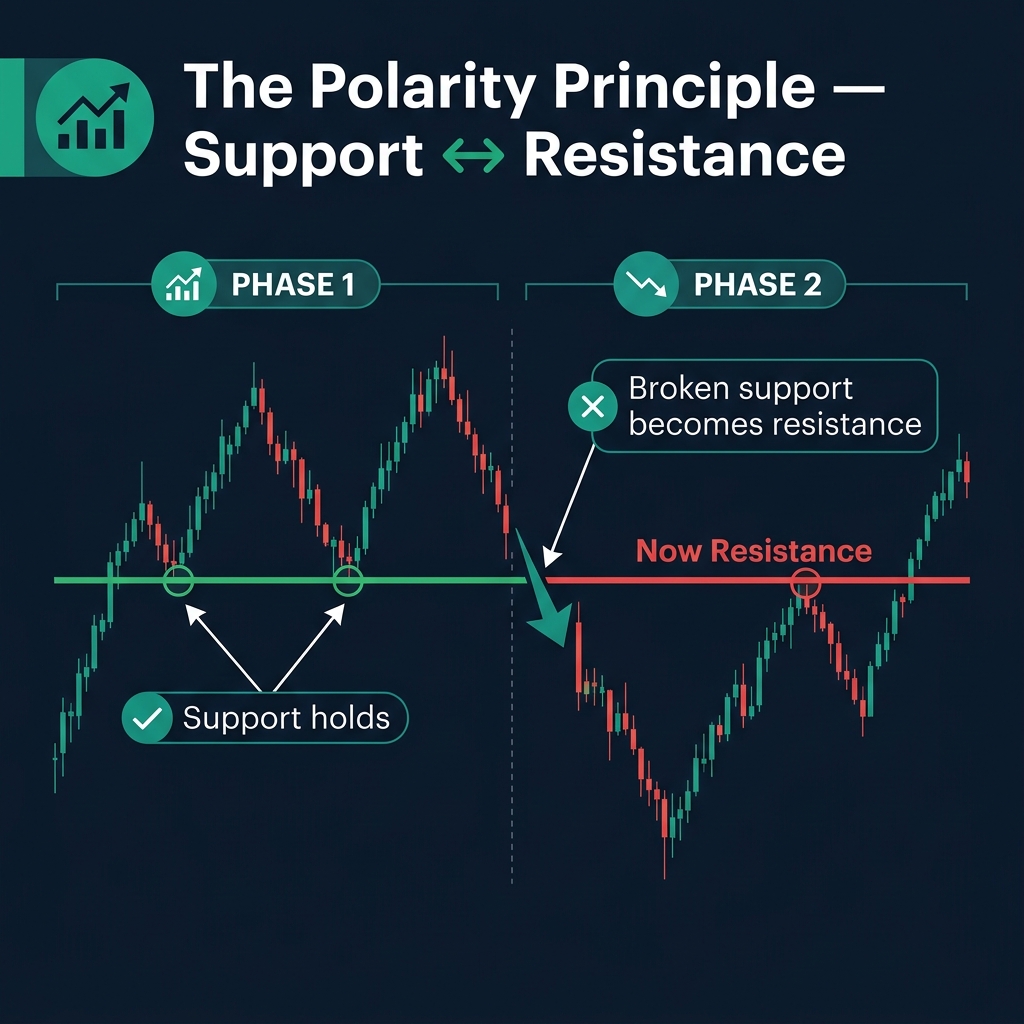 The Polarity Principle — how broken support becomes resistance and broken resistance becomes support
