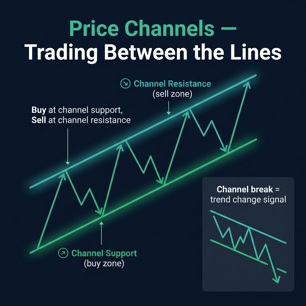 Price channels — trading between channel support and channel resistance