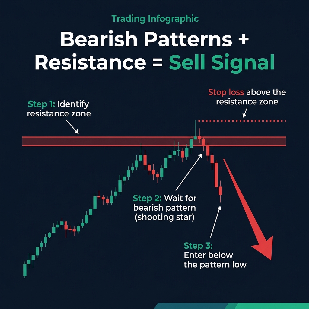 Bearish reversal pattern at resistance zone — high-probability sell setup