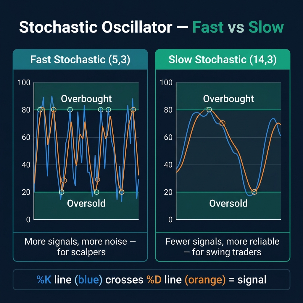 Fast Stochastic vs Slow Stochastic — more signals vs more reliability