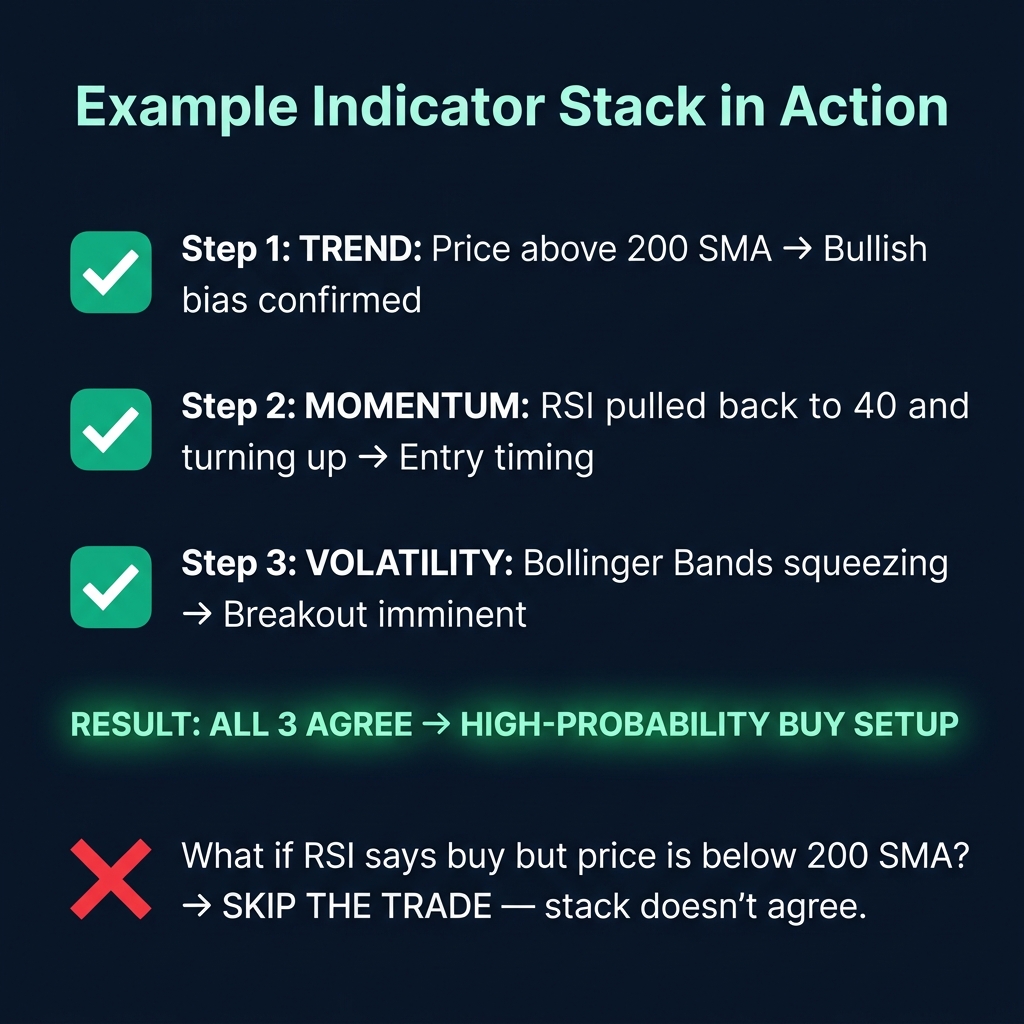 All 3 layers agree — trend, momentum, and volatility confirm a high-probability buy setup