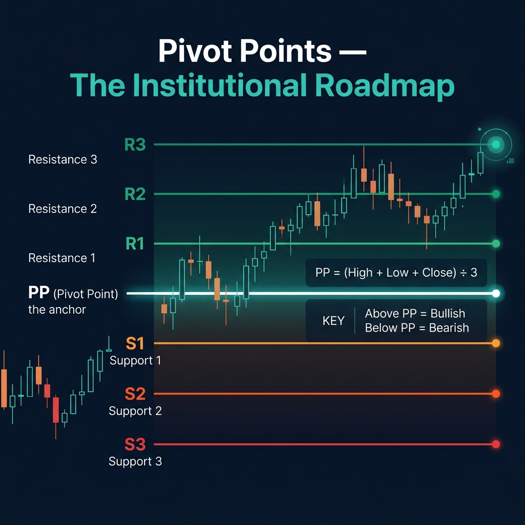 Pivot Points — The Institutional Roadmap showing support and resistance levels around the daily pivot