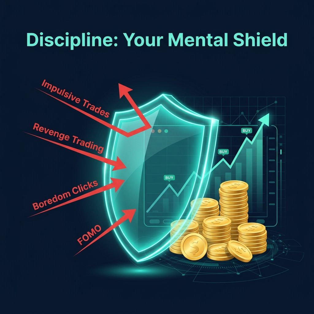 Discipline as a mental shield protecting your capital from impulsive trades and FOMO