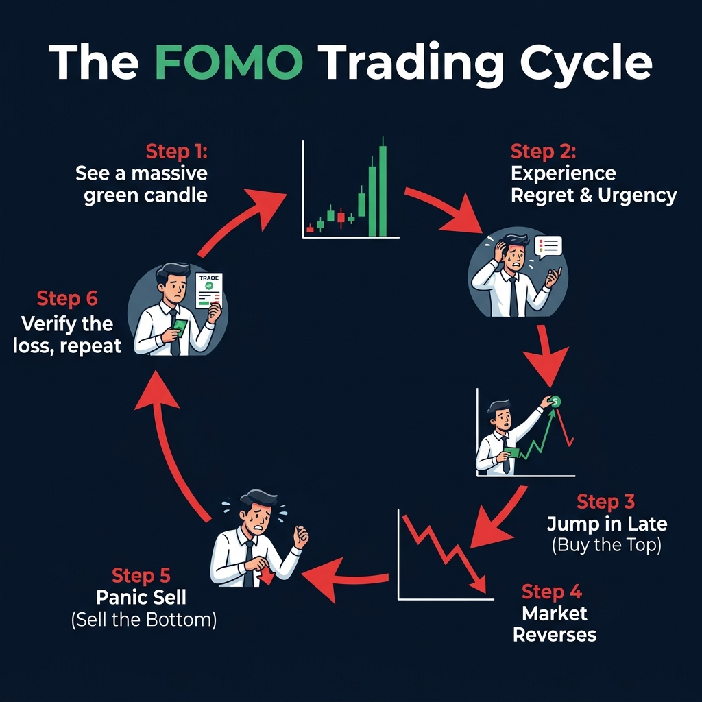 The destructive FOMO trading cycle from seeing a big move to panic selling the bottom