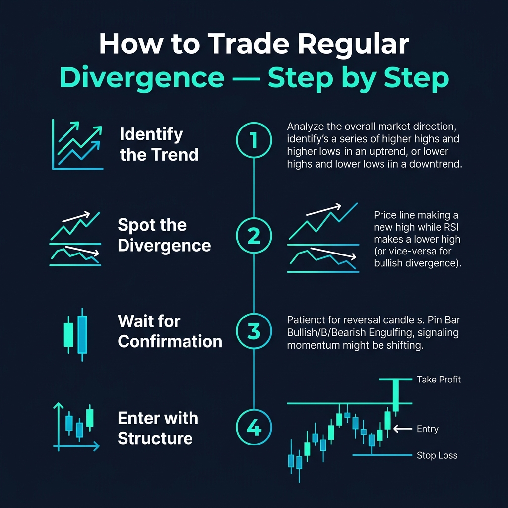 4-step process to trade regular divergence