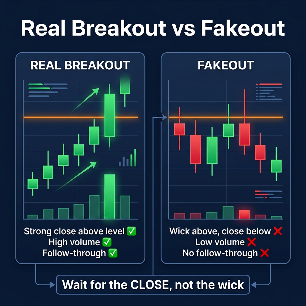Real breakout vs fakeout comparison — what to look for