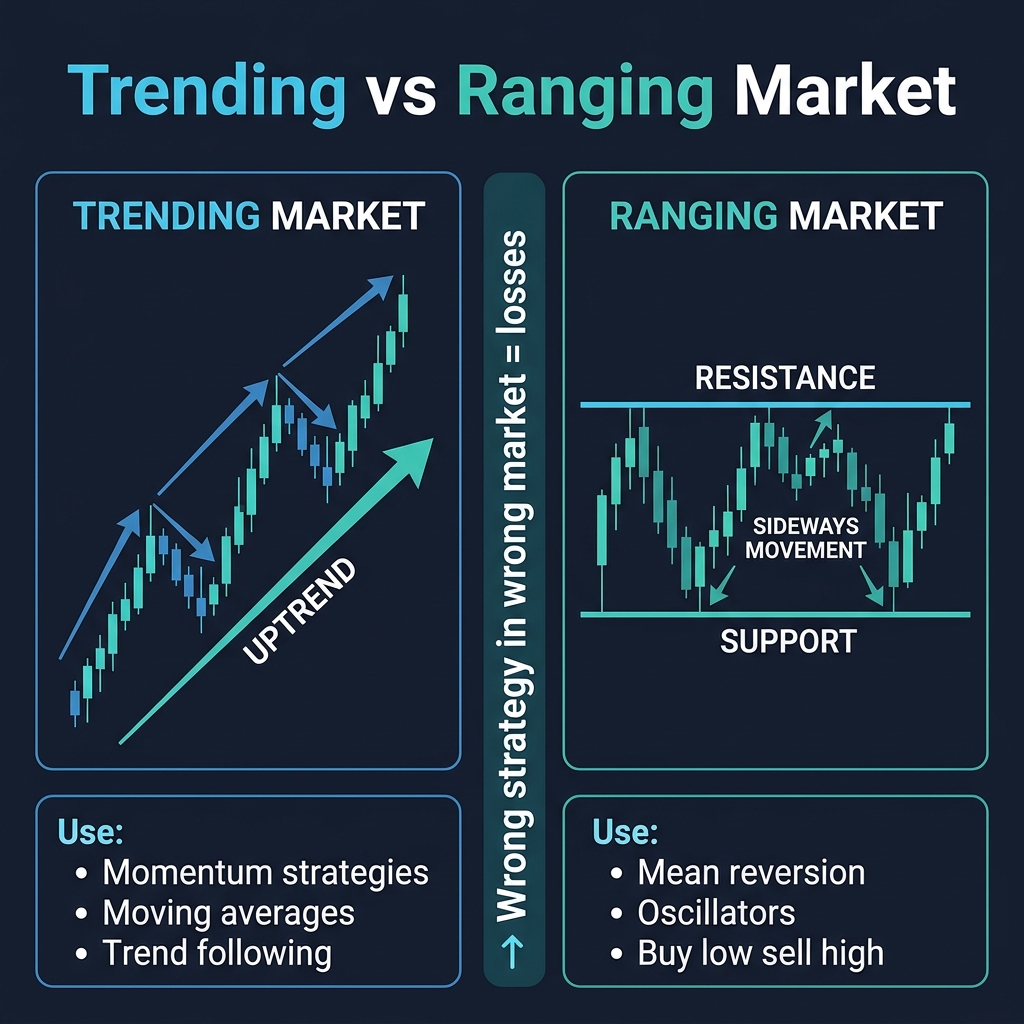 Trending market vs Ranging market comparison with appropriate strategies for each