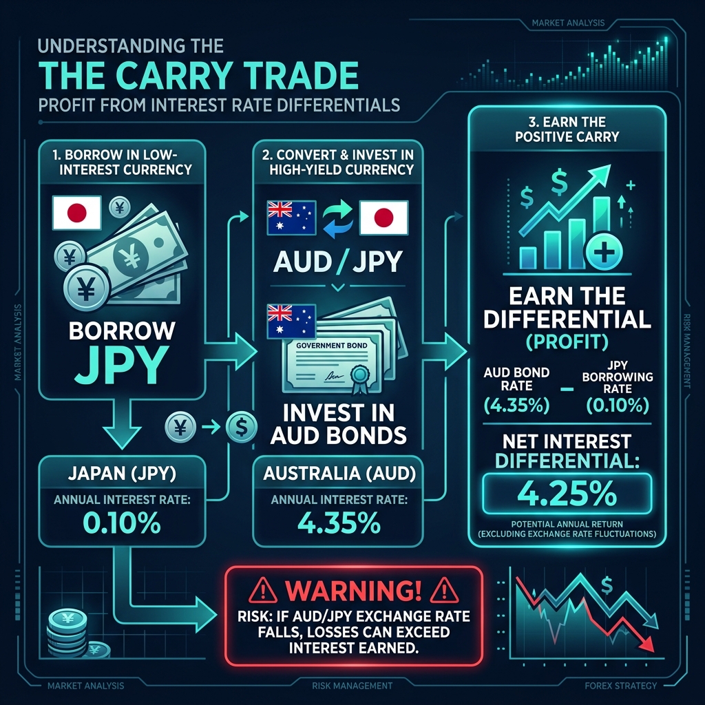 The carry trade — borrowing low-yield currency to invest in high-yield currency