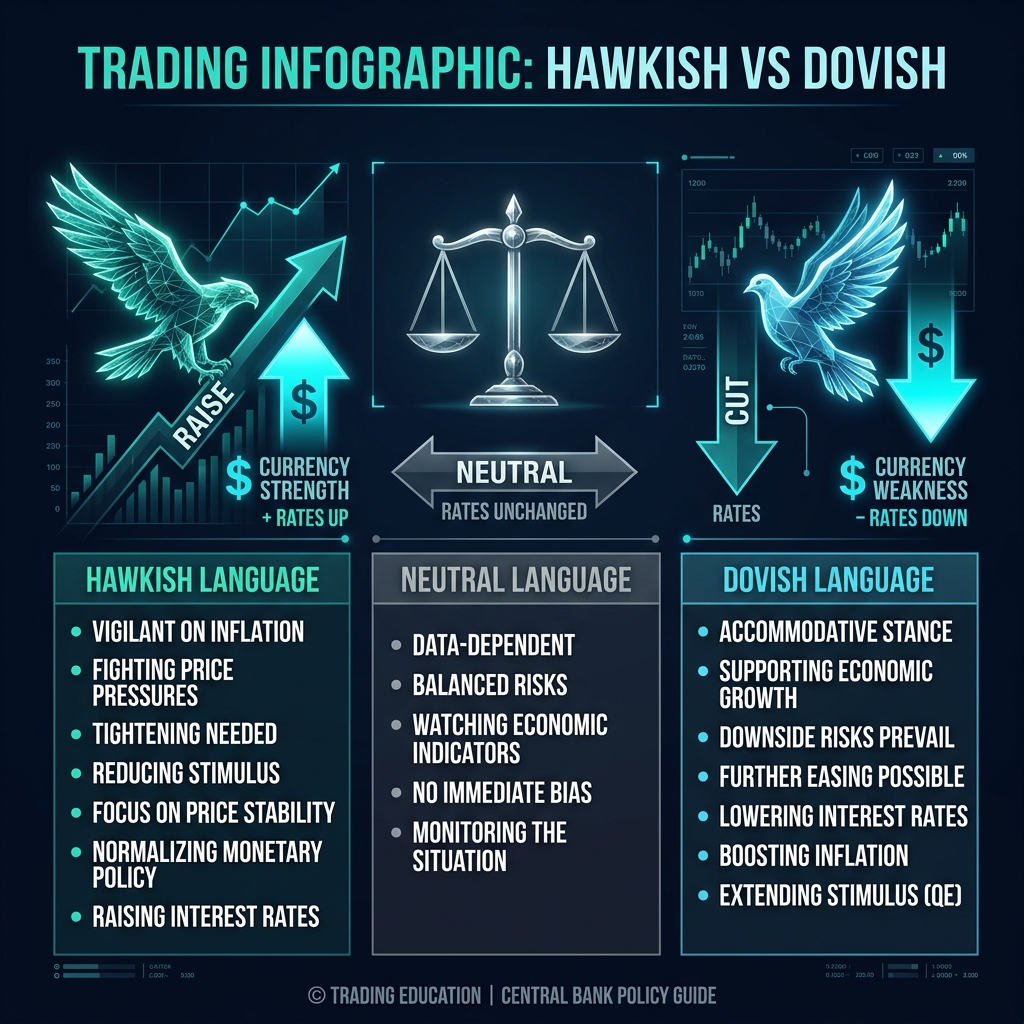 Hawkish vs Dovish central bank language comparison