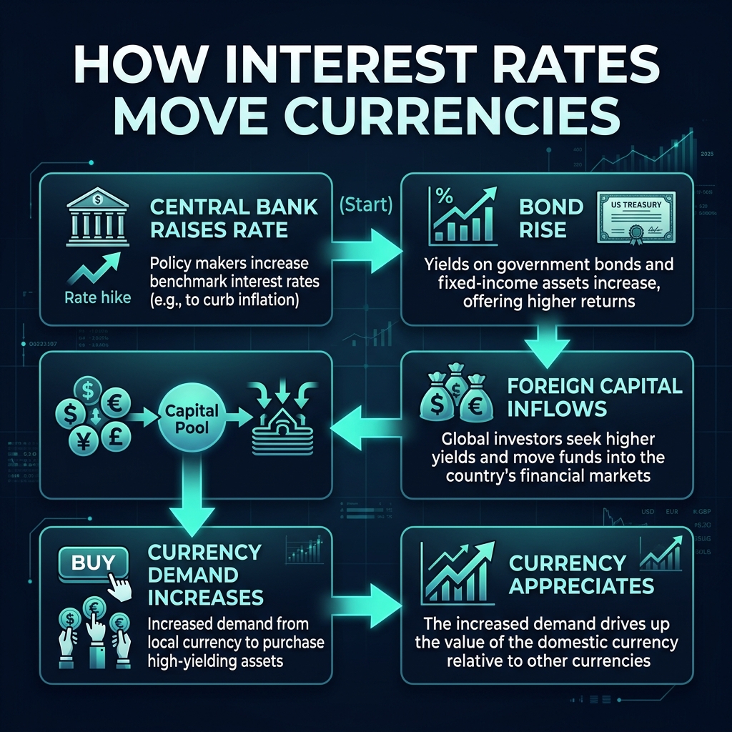 How interest rates move currencies — capital flows follow yield