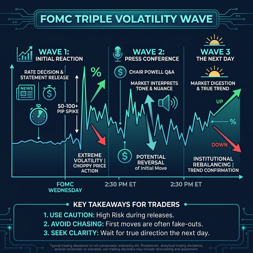FOMC Triple Volatility Wave — three phases of market reaction
