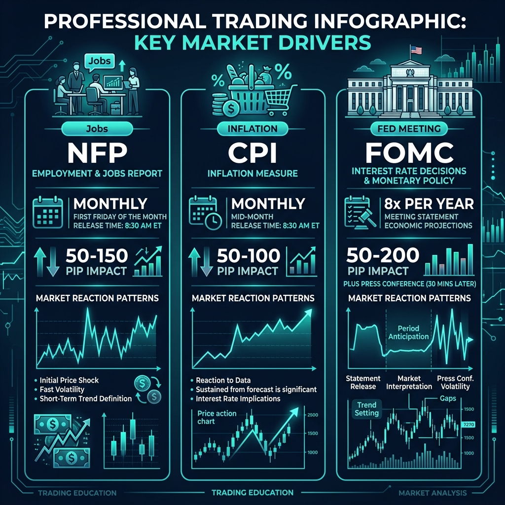 NFP vs CPI vs FOMC — the three biggest market movers compared