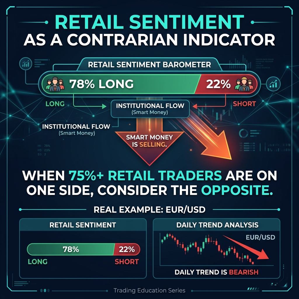Retail sentiment as a contrarian indicator — when 78% are long, consider selling