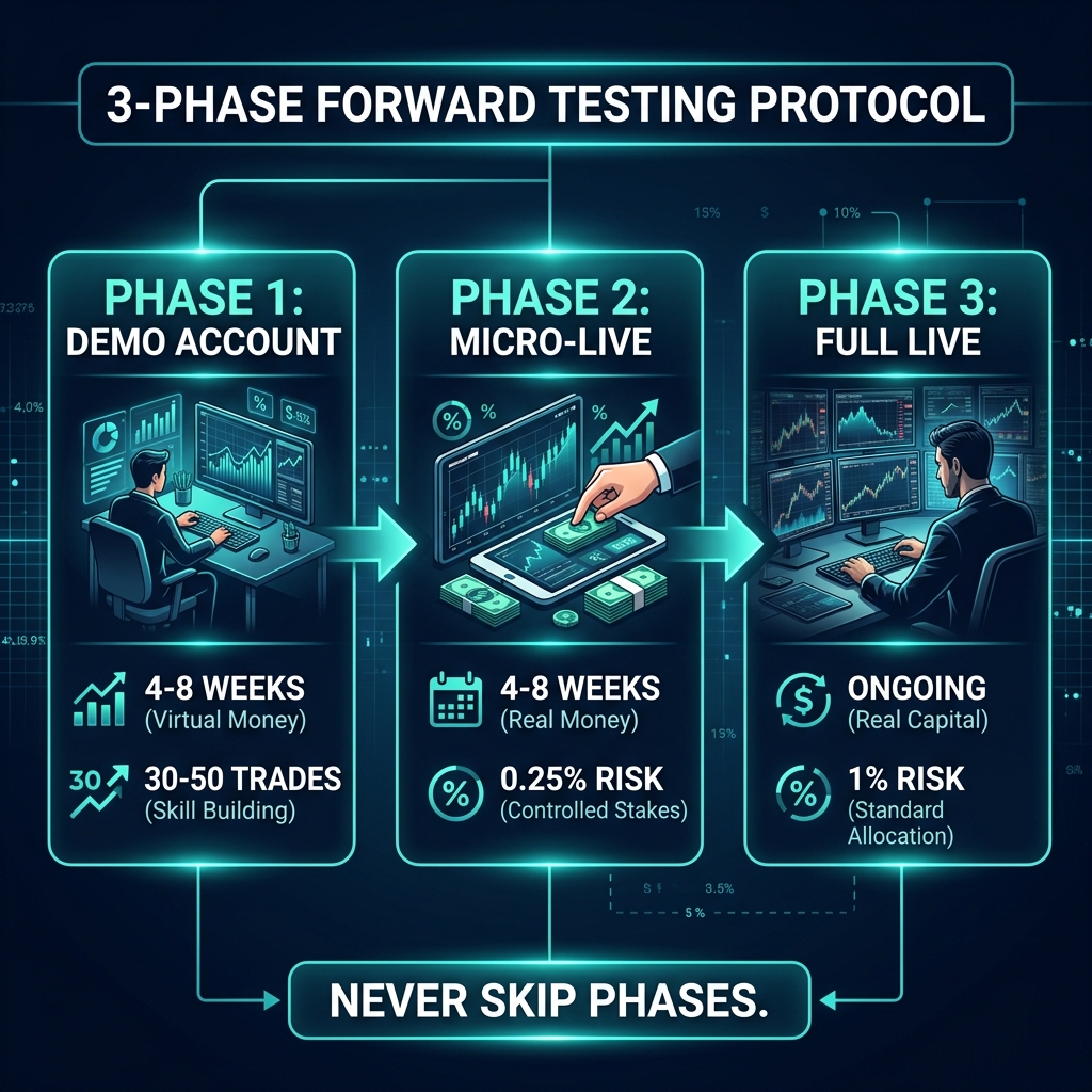 3-Phase Forward Testing Protocol: Demo → Micro-Live → Full Live