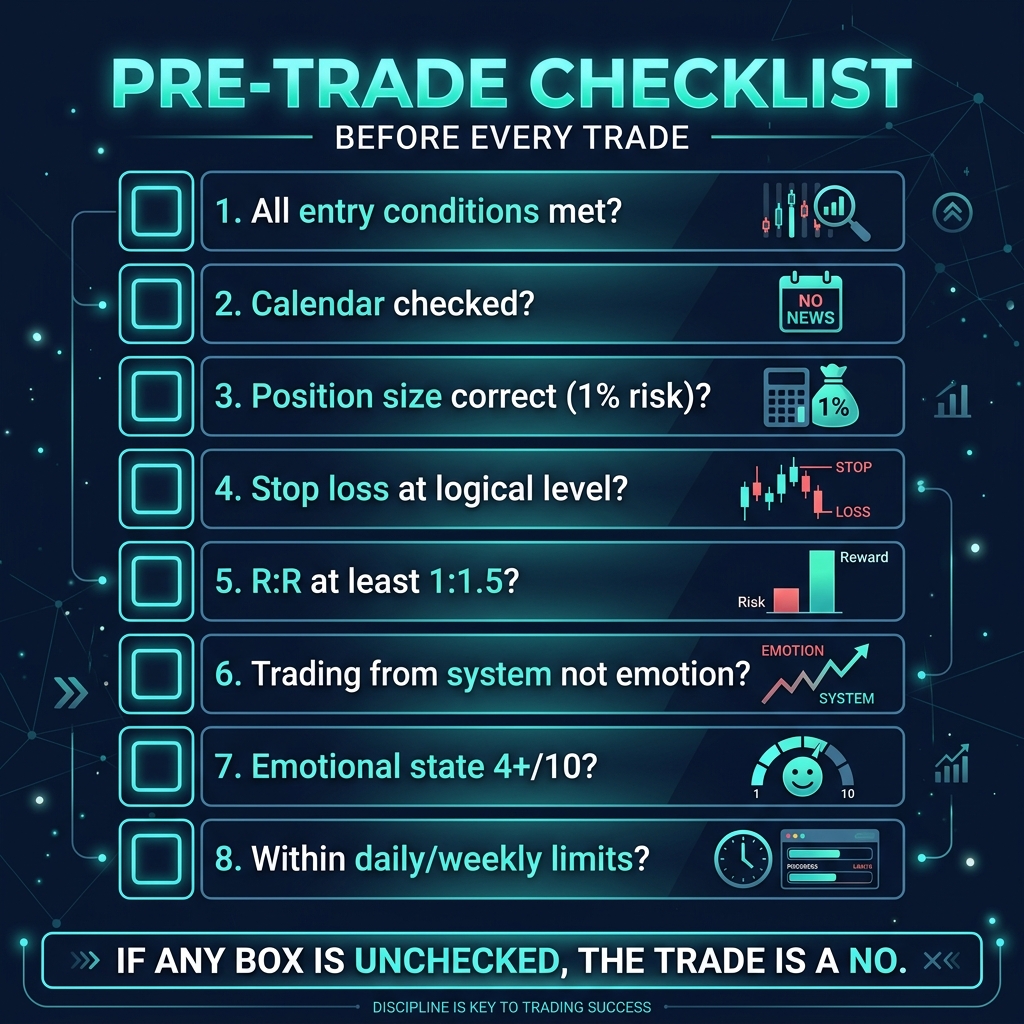 Pre-Trade Checklist — 8 items that must pass before every trade