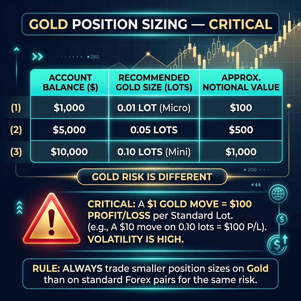 Gold Position Sizing — always trade smaller than forex