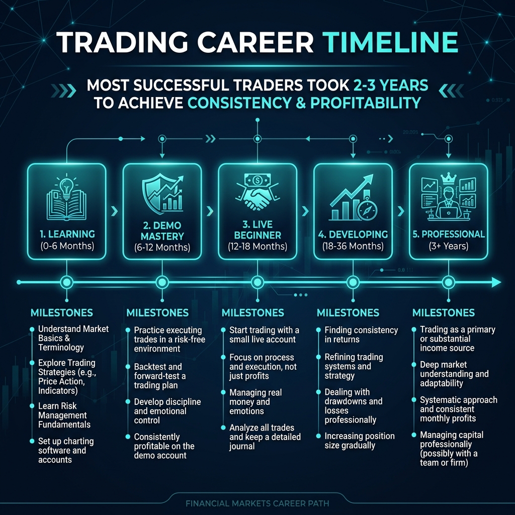 Trading Career Timeline — 5 phases over 3+ years