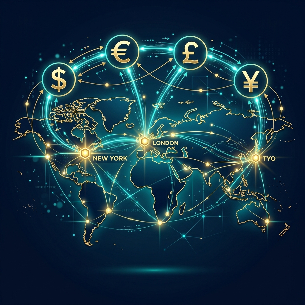 The global forex market — $6.6 trillion traded daily across major financial centers worldwide