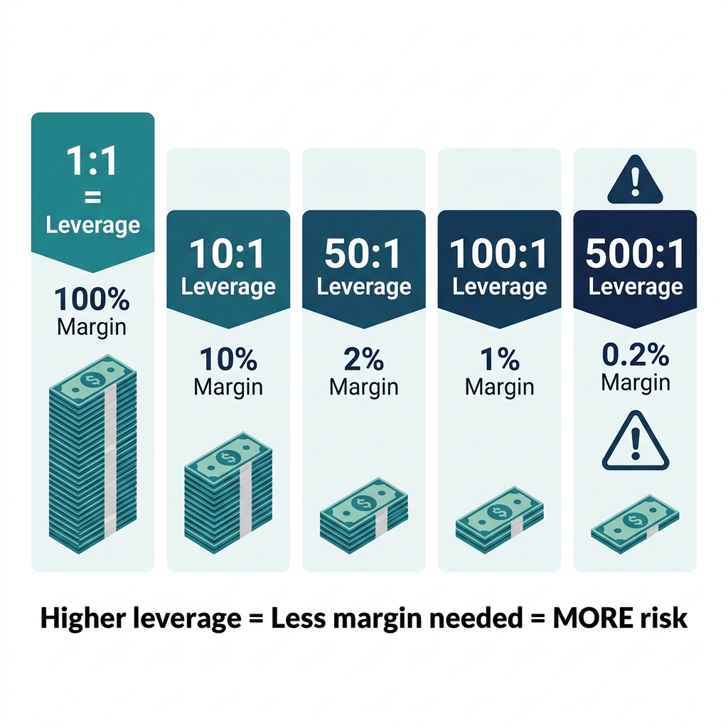 Leverage ratios and their margin requirements — from 1:1 to 500:1