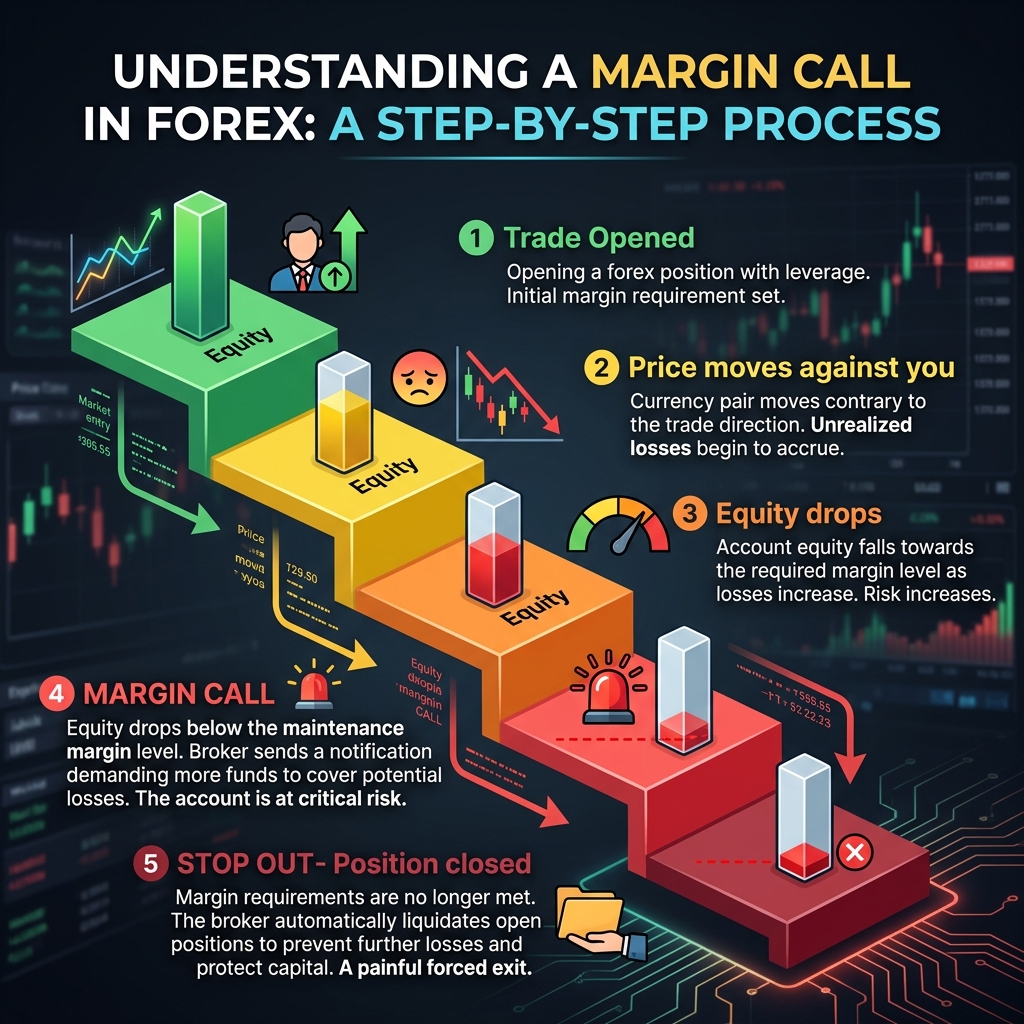How a margin call happens — from trade open to forced stop out